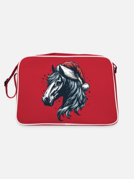 Tête de cheval avec chapeau de père Noël - Sac Retro - rouge/blanc - Dos