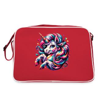 Polygon Einhorn Märchen Zauber Pferd - Retro Tasche - Rot/Weiß - Hinten
