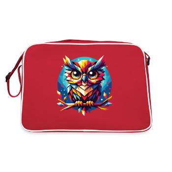 Polygon Eule geometrisch - Retro Tasche - Rot/Weiß - Hinten