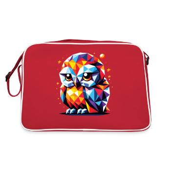 Nachteule Nachtdienst Polygon Vektor Eule - Retro Tasche - Rot/Weiß - Hinten