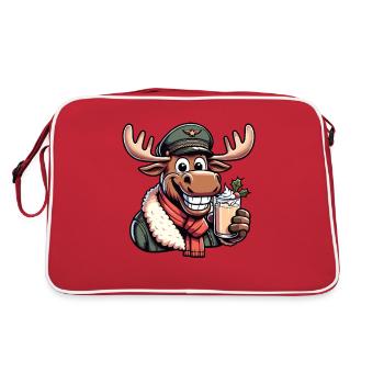 Elch Rudolph Pilot Pilotenmütze trinkt Eierpunsch - Retro Tasche - Rot/Weiß - Hinten