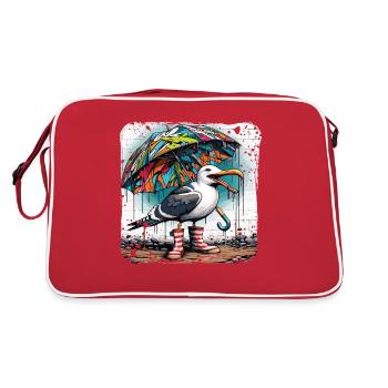 Street art seagull with umbrella and rubber boots - Retro Bag - red/white - Back