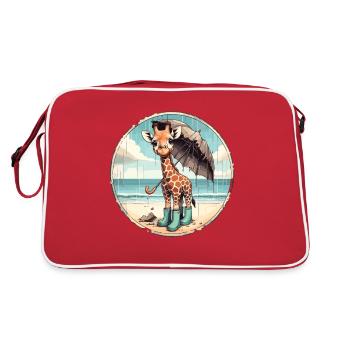 Giraffe on the beach in rubber boots with umbrella - Retro Bag - red/white - Back