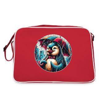 Penguin in the rain with umbrella in the city - Retro Bag - red/white - Back