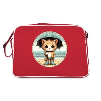 Cute cat with rubber boots and umbrella - Retro Bag - red/white - Back