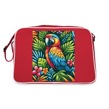 Colorful tropical parrot in flower paradise - Retro Bag - red/white - Back