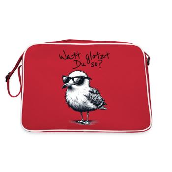 Watt glotzt Du so Möwe Wattwanderung Spruch - Retro Tasche - Rot/Weiß - Hinten