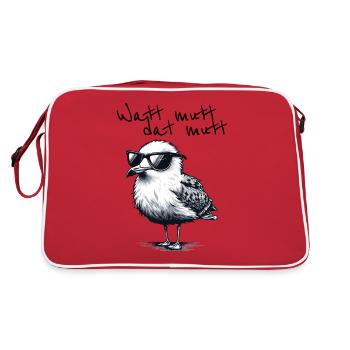 Watt mutt dat mutt Coole Möwe Nordsee Spruch - Retro Bag - red/white - Back