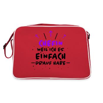 Chefin Spruch Familie Beruf Lustig Chefin Geschenk - Retro Tasche - Rot/Weiß - Hinten