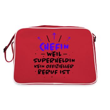 Chefin Spruch Familie Beruf Lustig Chefin Geschenk - Retro Tasche - Rot/Weiß - Hinten