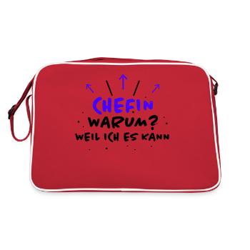 Chefin Spruch Familie Beruf Lustig Chefin Geschenk - Retro Tasche - Rot/Weiß - Hinten