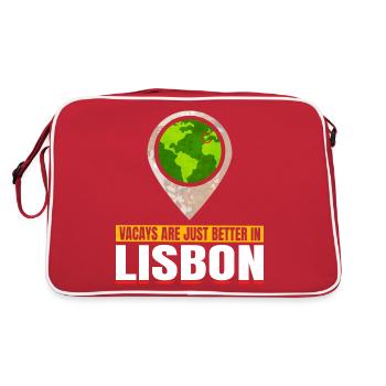 Joyable Lissabon Angenehmer Tourismus Zitat - Retro Tasche - Rot/Weiß - Hinten