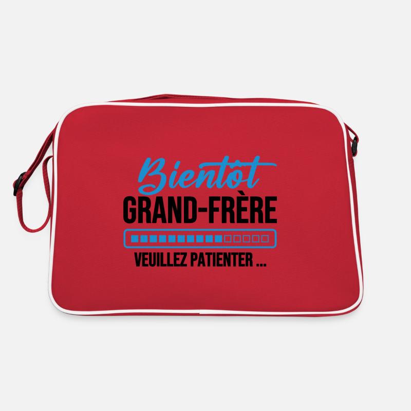 Bald großer Bruder, bitte warten - Retro Tasche - Rot/Weiß