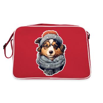 Winter dog with hat and scarf - Retro Bag - red/white - Back