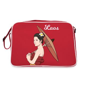 Laos Laote Laoten Mädchen Kleid Lao I Geschenk - Retro Tasche - Rot/Weiß - Hinten