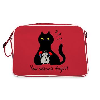 Cat vs Boxing Mouse Funny: You Wanna Fight? - Retro Bag - red/white - Back