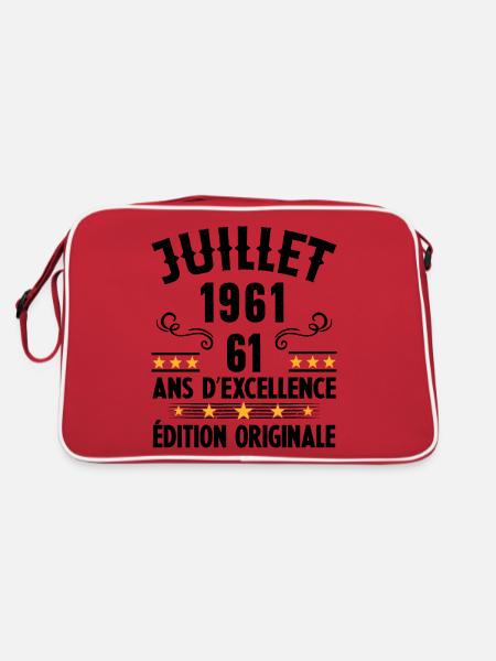 61 Ans Anniversaire Vintage Né(e) en Juillet 1961 - Sac Retro - rouge/blanc - Dos