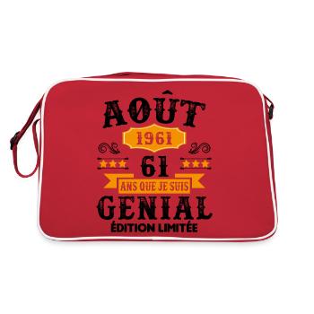 61 Ans Anniversaire Vintage Né(e) en Août 1961 - Sac Retro - rouge/blanc - Dos