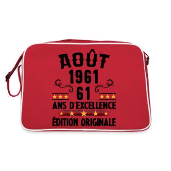 61 Ans Anniversaire Vintage Né(e) en Août 1961 - Sac Retro - rouge/blanc - Dos