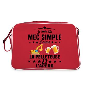Un Mec Simple J'aime La Pelleteuse Et L'apéro - Sac Retro - rouge/blanc - Dos