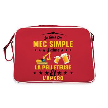 Un Mec Simple J'aime La Pelleteuse Et L'apéro - Sac Retro - rouge/blanc - Dos