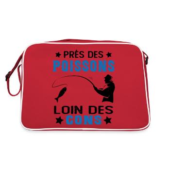 Près Des Poissons Loin Des Cons Drôle Pêcheur - Sac Retro - rouge/blanc - Dos