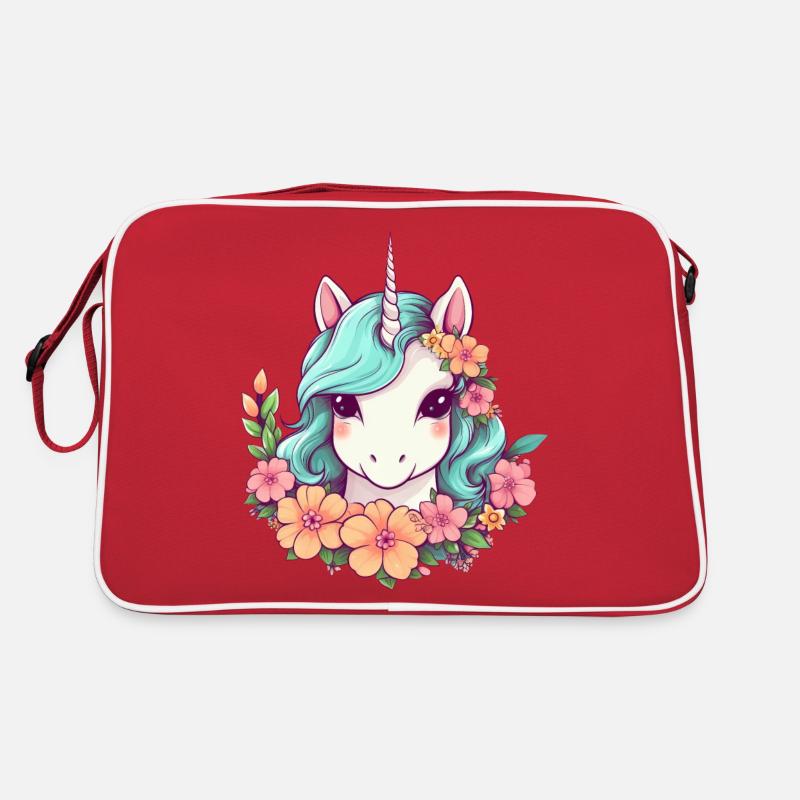 Einhorn mit Blumen - Eleganter Stil Design Retro Tasche