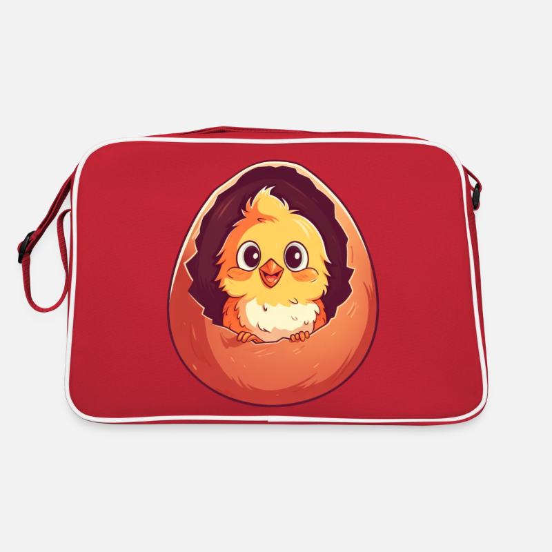 Chick in Egg - Charmant design de poulet - Sac Retro - rouge/blanc