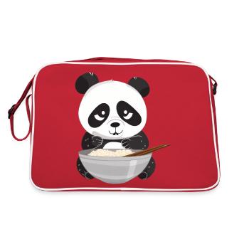 Panda with chopsticks and rice, Asian - Retro Bag - red/white - Back