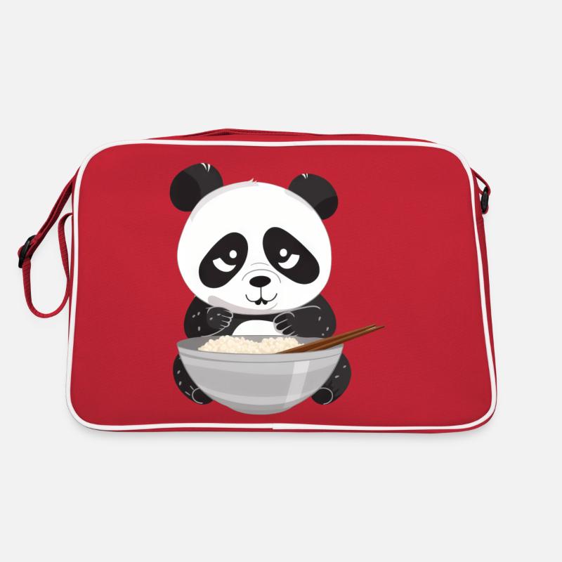 Panda mit Stäbchen und Reis, Asiatisches Retro Tasche