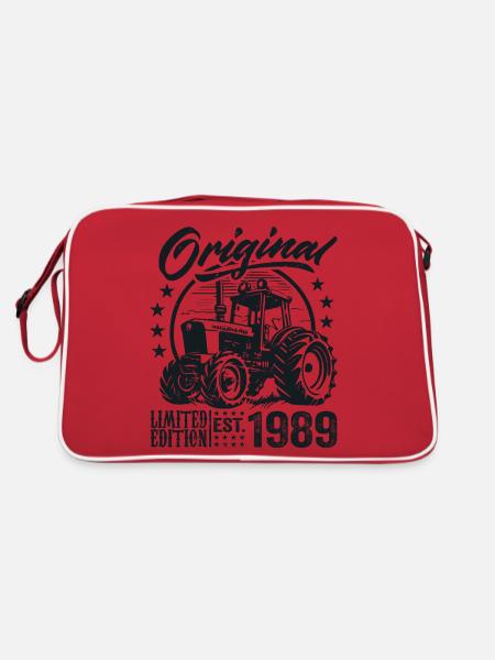 Original 1989 Geburtstag 1989 Farmer Traktor - Retro Tasche - Rot/Weiß - Hinten