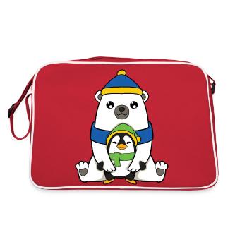 Eisbär mit Pinguin - Retro Tasche - Rot/Weiß - Hinten