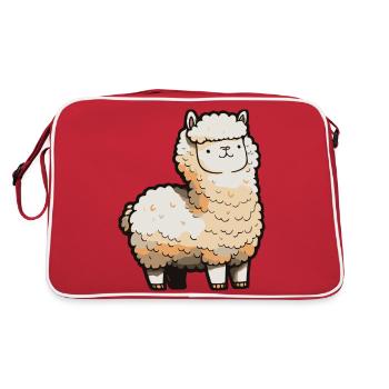 Comic Cute Kawaii Sticker Lama Alpaka Schaf - Retro Tasche - Rot/Weiß - Hinten