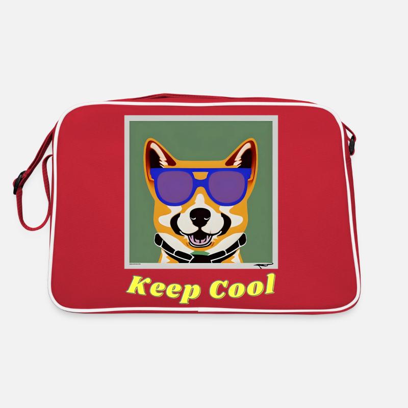 Shiba Inu mit Sonnenbrille bewahrt kühlen Kopf - Retro Tasche - Rot/Weiß