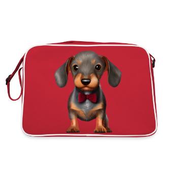 Dachshund Dogs with Bow Tie Dachshund Puppy Dog - Retro Bag - red/white - Back