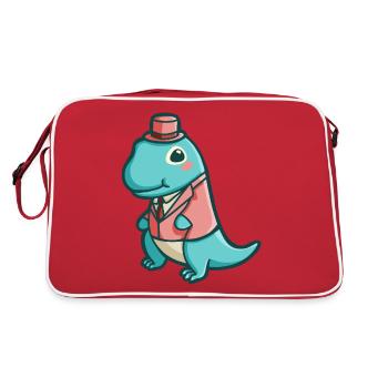 hugadino gentleman dino, cute dinosaur - Retro Bag - red/white - Back