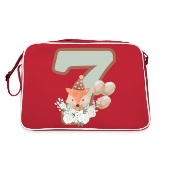 7. Geburtstag Fuchs Blumen - Retro Tasche - Rot/Weiß - Hinten