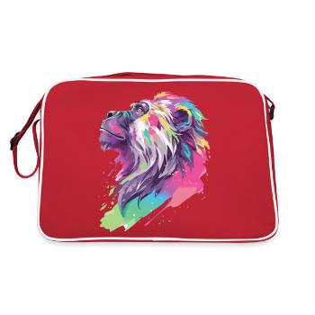 Monkey Chimpanzee Primate Nature Wilderness Colorful Art - Retro Bag - red/white - Back