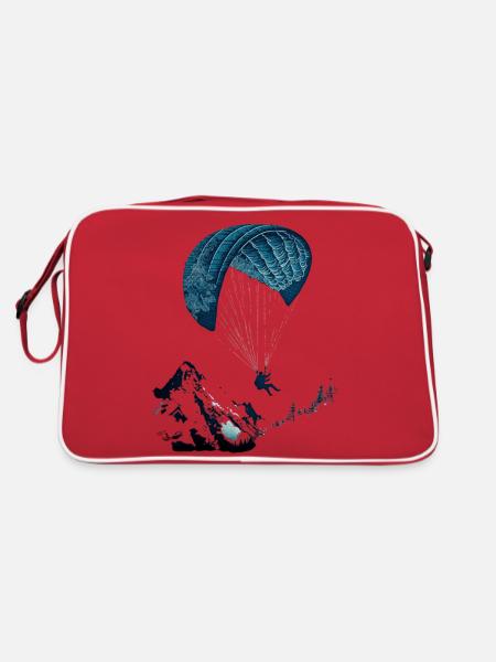 Action pur! Gleitschirmflieger in den Wolken - Retro Tasche - Rot/Weiß - Hinten