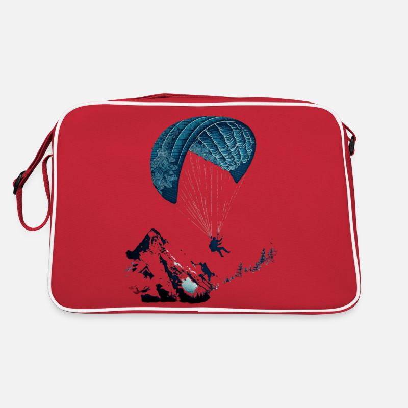 Action pur! Gleitschirmflieger in den Wolken - Retro Tasche - Rot/Weiß
