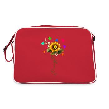 Autism Strenght Sunflower Autistic Acceptance Gift - Retro Bag - red/white - Back