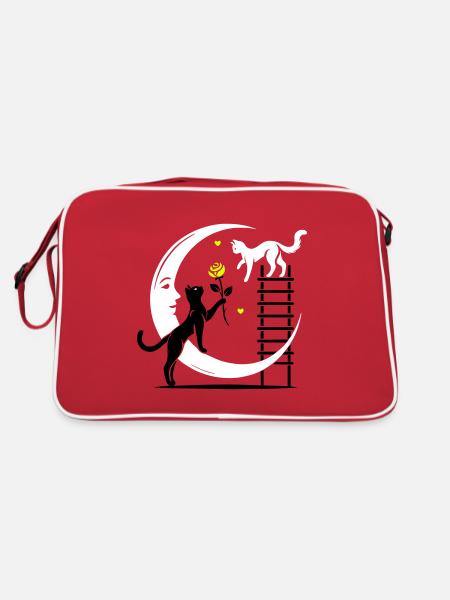 Katzen - Romeo und Julia - Retro Tasche - Rot/Weiß - Hinten