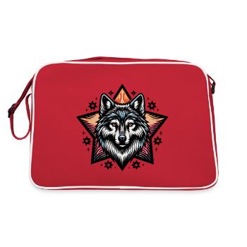colorful wolf portrait - Retro Bag - red/white - Back
