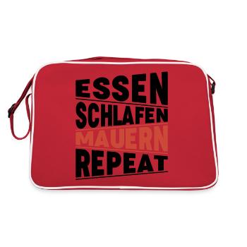 Essen schlafen Mauern Repeat - Retro Tasche - Rot/Weiß - Hinten