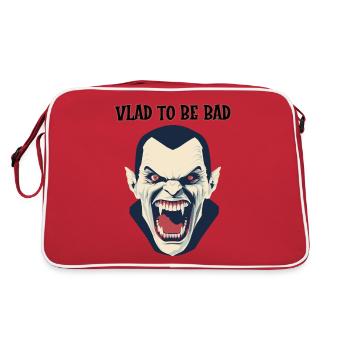 A vampire baring his fanged teeth, Vlad to be - Retro Bag - red/white - Back