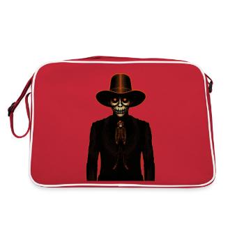 Skelettmann in einem Skelett - Retro Tasche - Rot/Weiß - Hinten