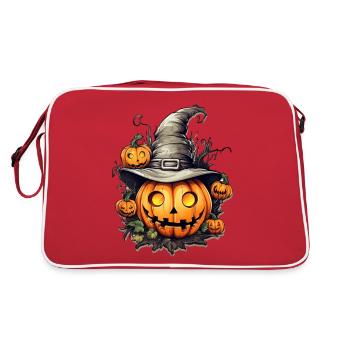 Tête de citrouille portant un chapeau de sorcière, halloween - Sac Retro - rouge/blanc - Dos