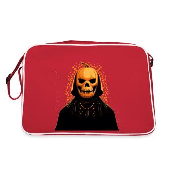 Méchant tête de citrouille portant une cape. Halloween - Sac Retro - rouge/blanc - Dos