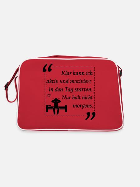 Klar kann ich aktiv und motiviert in den Tag start - Retro Tasche - Rot/Weiß - Hinten