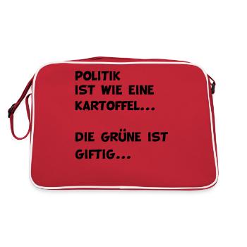 Politik ist wie eine Kartoffel Grün ist giftig - Retro Tasche - Rot/Weiß - Hinten